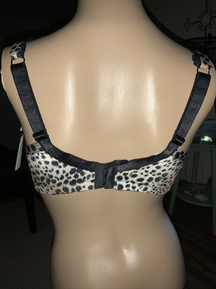 Vtg Sears Enchanting Full Figure Plunge RHINESTONE 38C Bra Animal Print UW NWT - Image 3 of 4