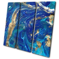 Marble Effect Design Blue Gold Abstract TREBLE CANVAS WALL ART Picture Print