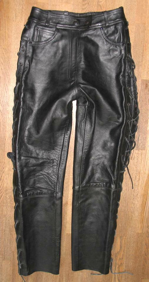 " Arizona Louis " Damen- Lace-Up Leather Jeans / Biker Pants Black