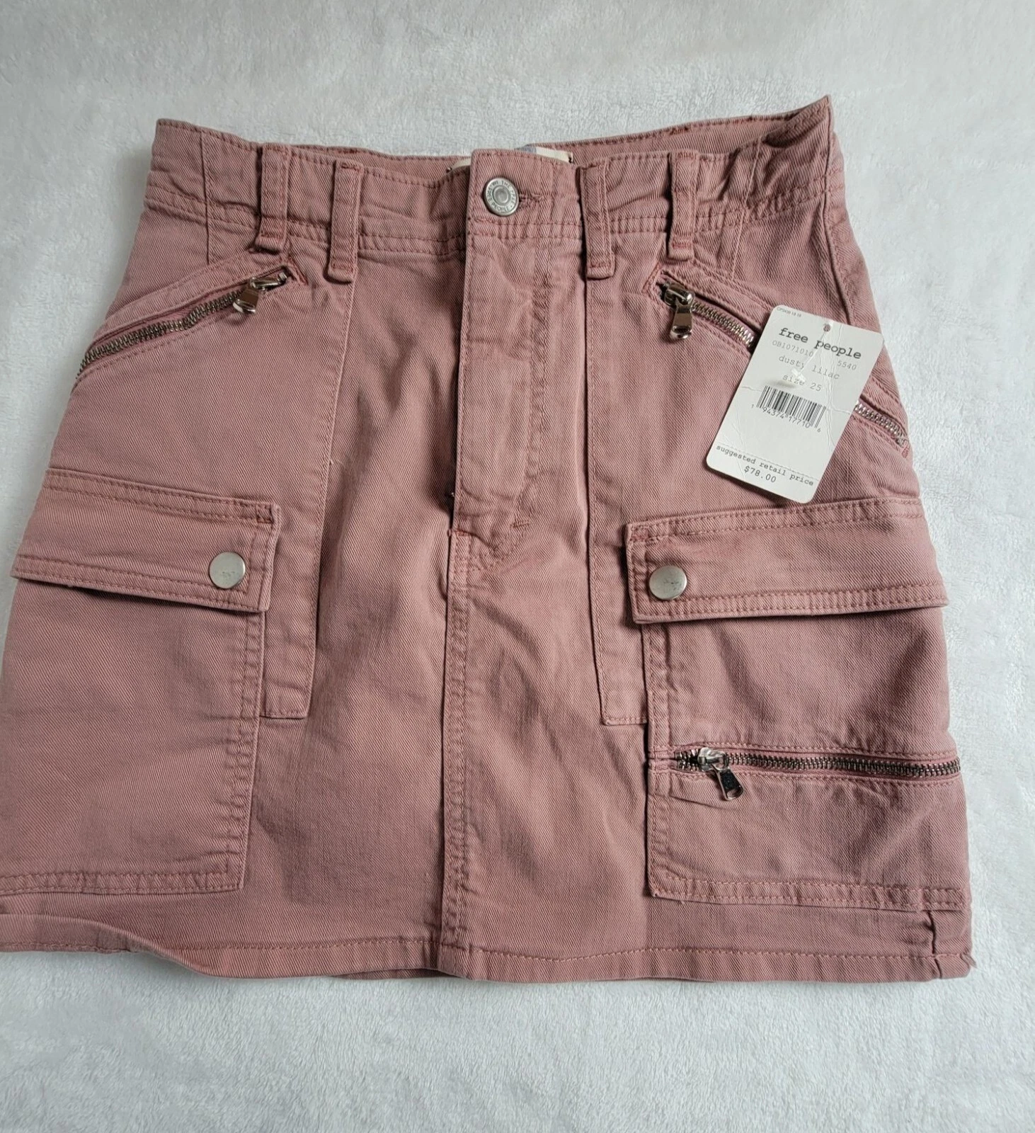 Free People Womens Cargo Mini Skirt Size 25 Dusty Lilac Pockets Casual New $78