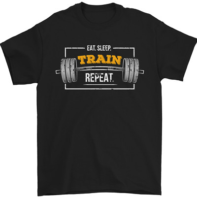Eat Sleep Train Repeat Gym Training Top Herren T-Shirt 100% Baumwolle