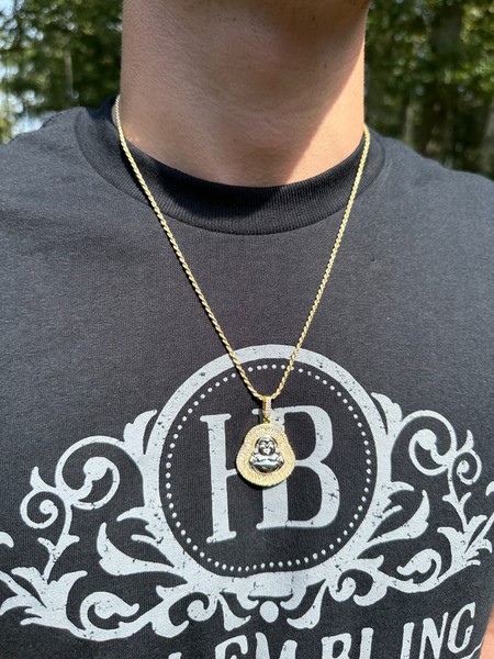 Alternate view of Buddha Pendant Real Moissanite Solid 925 Silver 14k Gold Plated Iced Necklace