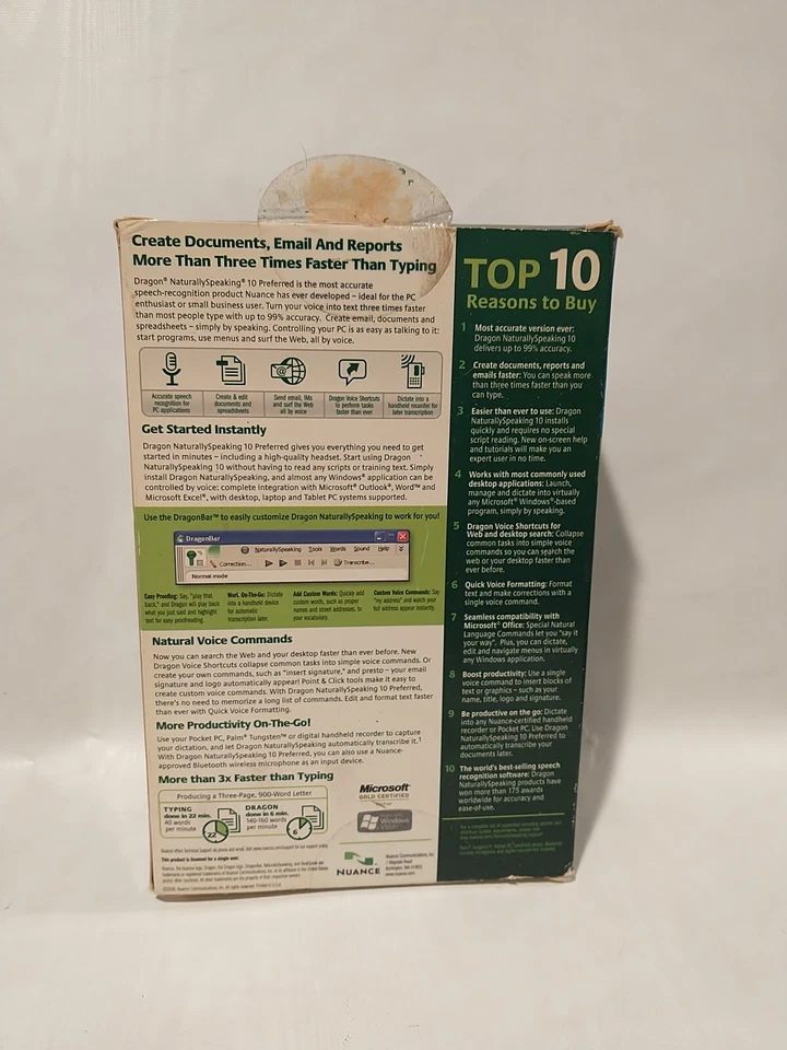 NUANCE DRAGON NATURALLY SPEAKING PREFERRED 10 SPEECH RECOGNITION SOFTWARE-NUANCE - Image 4 of 4