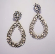 Silver and clear crystal pearshaped hoop stud chandelier earrings NEW