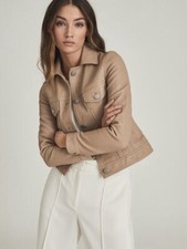 Nwt Reiss Piper Leather Jacket In Neutral Size Uk14/us10