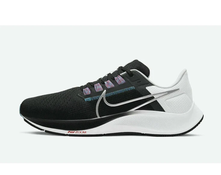 Nike Air Zoom Pegasus 38 Para hombres Tallas Negro/Metálico Plateado Blanco CW7356 003 Nuevo Foto 3 de 4
