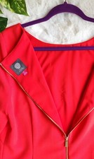 Vince Camuto 3/4-sleeve, lined shift dress w/ gold zipper in Tomato Red Size 12