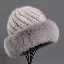 Women Luxury Mink Fur Beanie Hat Top Cap Lady Winter Fur Hats Warm Fluffy Cap 