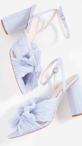 Loeffler Randall Mujer Camelia Plisado Lazo Tacón con Correa para el Tobillo, Azul, 7 Med - Imagen 3 de 5