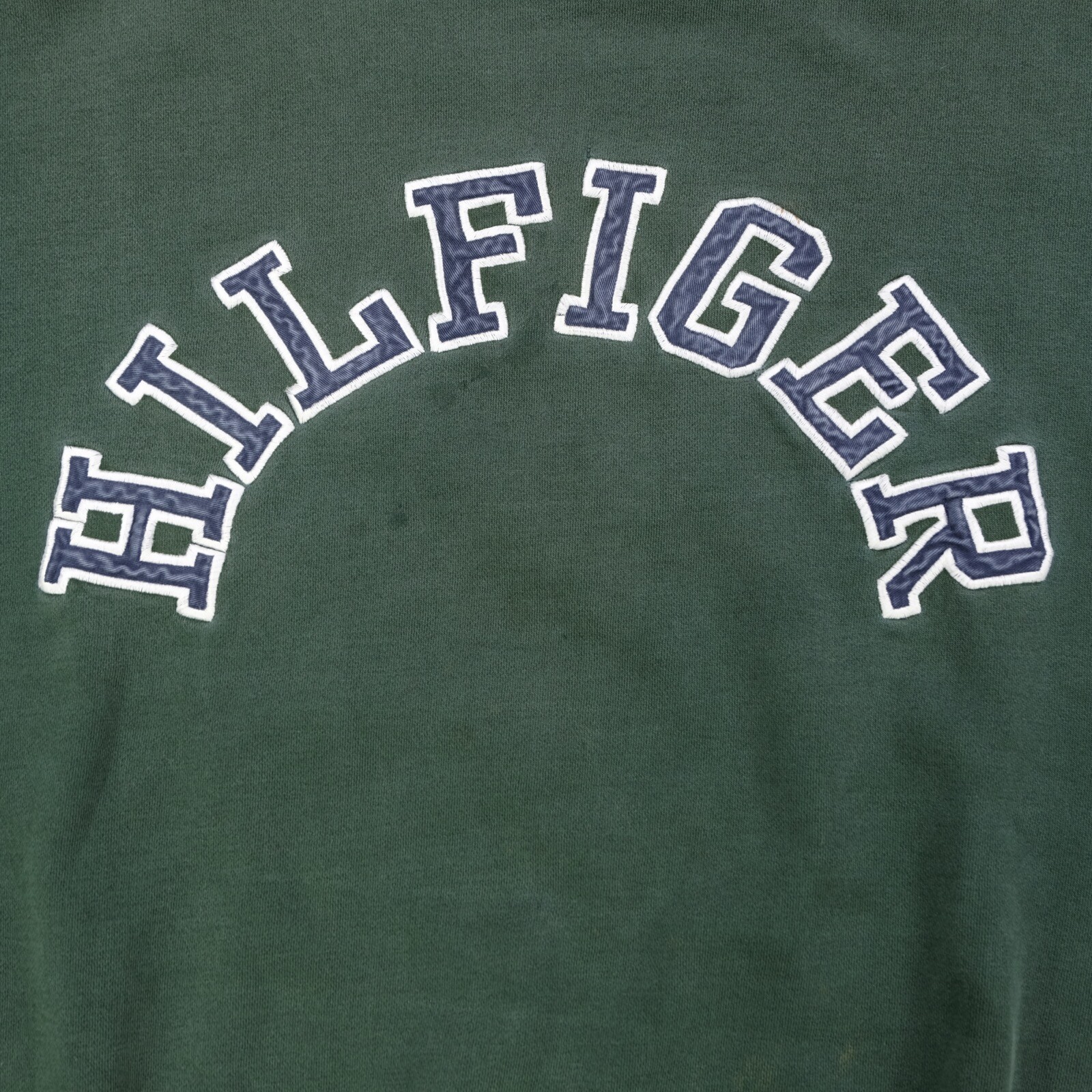 Rare Vintage TOMMY HILFIGER Spell Out Pullover Crewneck Sweatshirt 90s Green L image 2