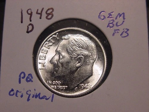 1948-D ROOSEVELT DIME GEM BU FB FULL TORCH NICE ORIGINAL COIN FREE SHIPPING