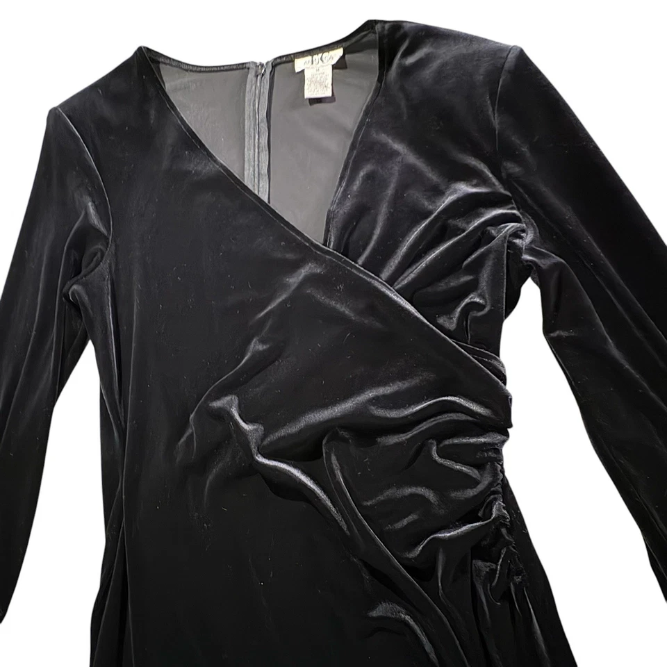 复古天鹅绒连衣裙 14 黑色人造包裹毛皮袖口暴徒妻子奇思戈斯弹力 90 年代 — 第 4/4 张图片