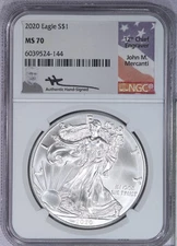 2020 Silver Eagle ASE $1 NGC MS70 - Hand Signed Mercanti