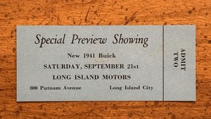 VINTAGE 1941 Ticket “Special Preview Showing” 1941 Buick Long Island Motors