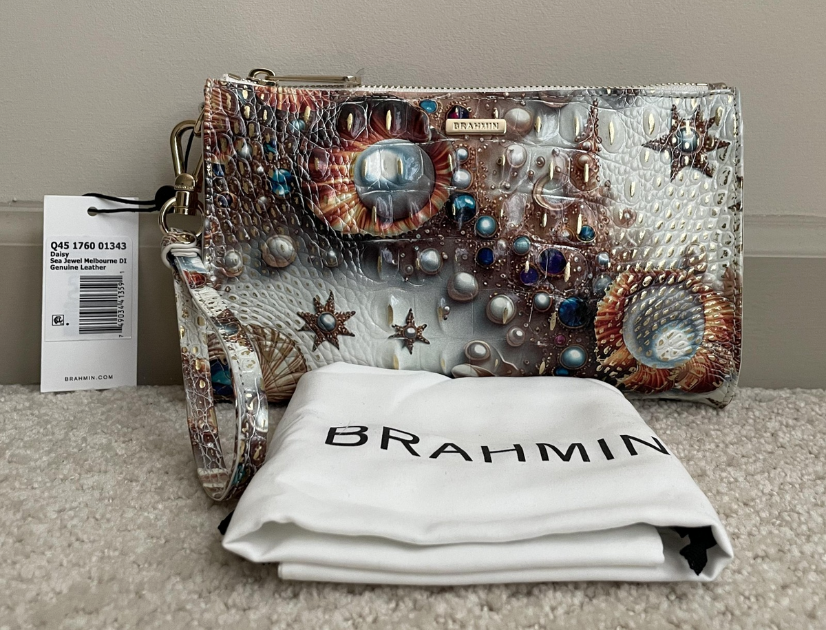 Brahmin Melbourne DAISY Large Zip Wristlet Clutch SEA JEWEL