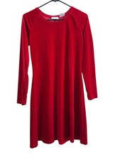 Vintage Ruby Red Velvet Dress Bodycon Midi Sheath Long Sleeve Size Small