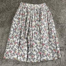 VTG Womens Floral Skirt Medium Pink Rose Cottagecore Midi 60s Rockabilly PinUp