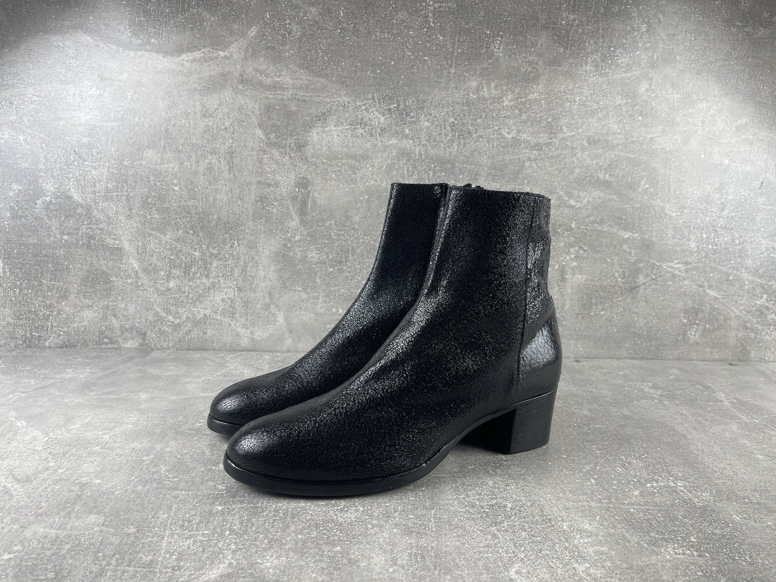 MOMA Textured Leather Ankle Boots Black Block Heel Made in Italy Size 41