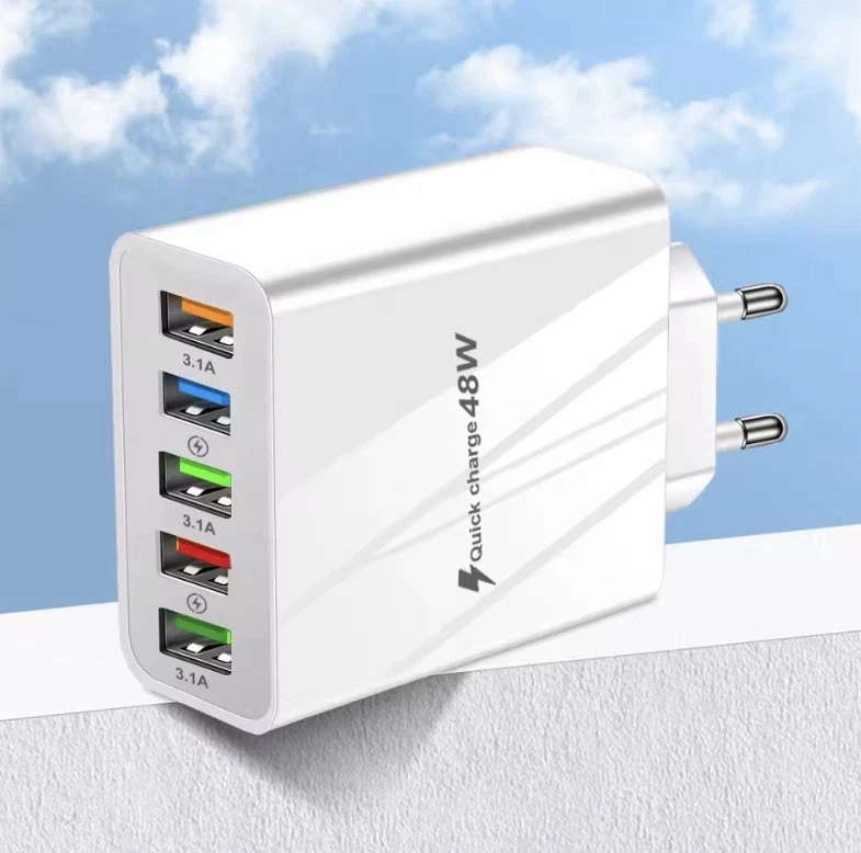 Caricatore USB Multiplo 48W Caricabatteria USB Universale Presa Multipla USB C - Immagine 2 di 4