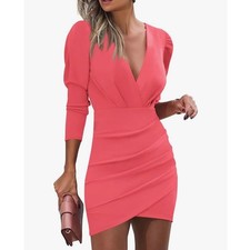New Sarin Mathews V-Neck Long Sleeves Bodycon Party Cocktail Mini Dress L