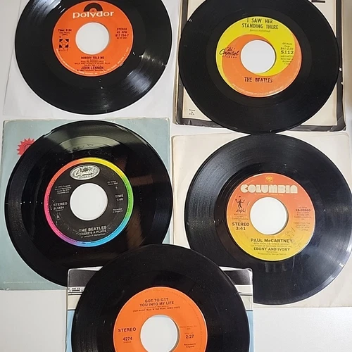 The Beatles Lot Of 5 Mixed 45 RPM, Capitol, Columbia, Polydor Records 7" Vinyl