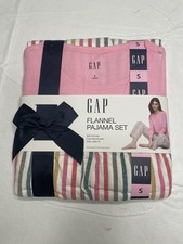 Gap Women's Flannel Pajama Set Pink Knit Top  Multicolor Stripe Bottoms NEW Sm
