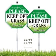 2 Pack Keep Off Grass Sign, Keep Dogs off Lawn Sign, 10"x10" Rust Free Reflec...