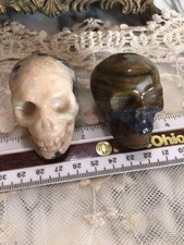VTG SkullsHalloween/ Alabaster/2* Stone/carved Marble~Mori/ Momento~Sculptures