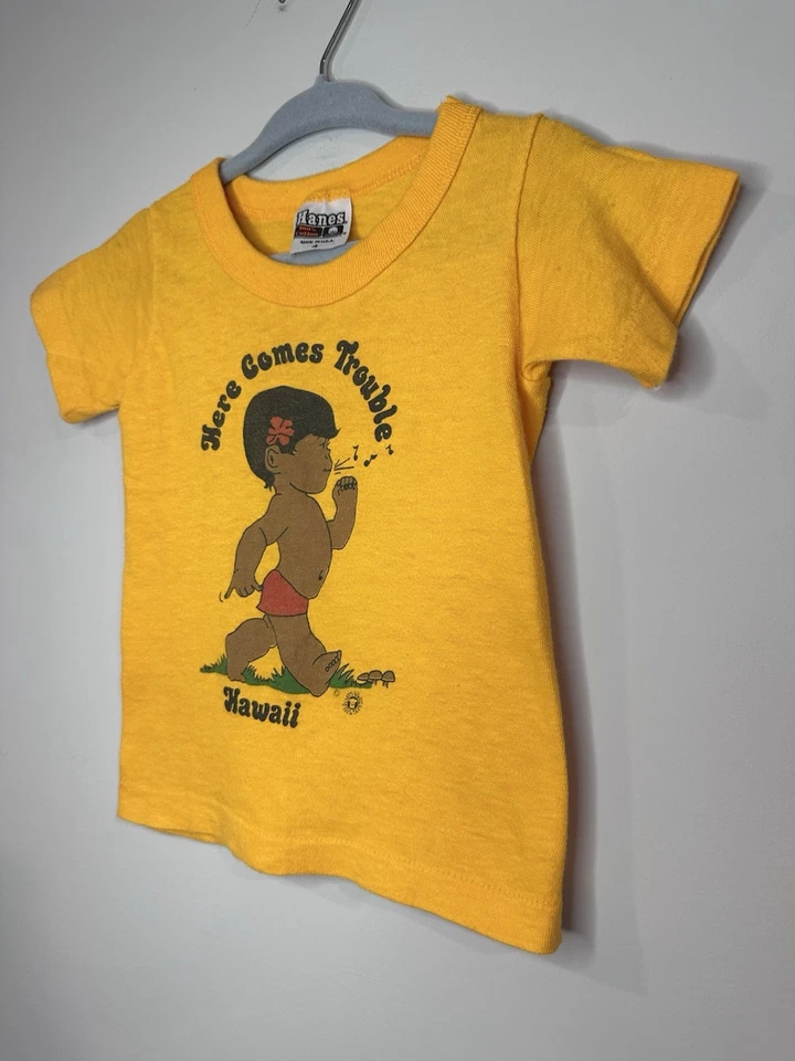 Camiseta Hanes Beefy 1980s Vintage Algodão Gráfico Havaiano Ponto Único EUA - Imagem 2 de 4