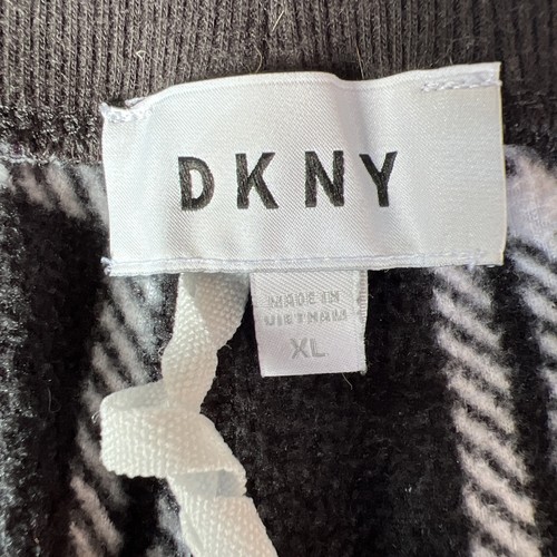 DKNY Damen XL schwarz-weiß Fleece Pyjama Lounge Hose Kordelzug Taschen weich - Bild 5 von 7