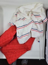 Vintage 70s Knit Top Pants Set Made in USA Red White Striped Lounge Outfit