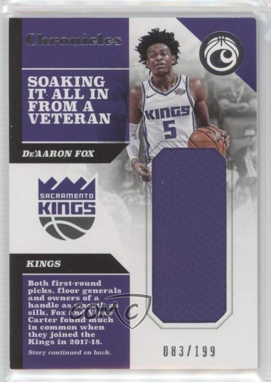 2017-18 Panini Chronicles Swatches 83/199 De'Aaron Fox #CS-DAF Rookie RC 10k8