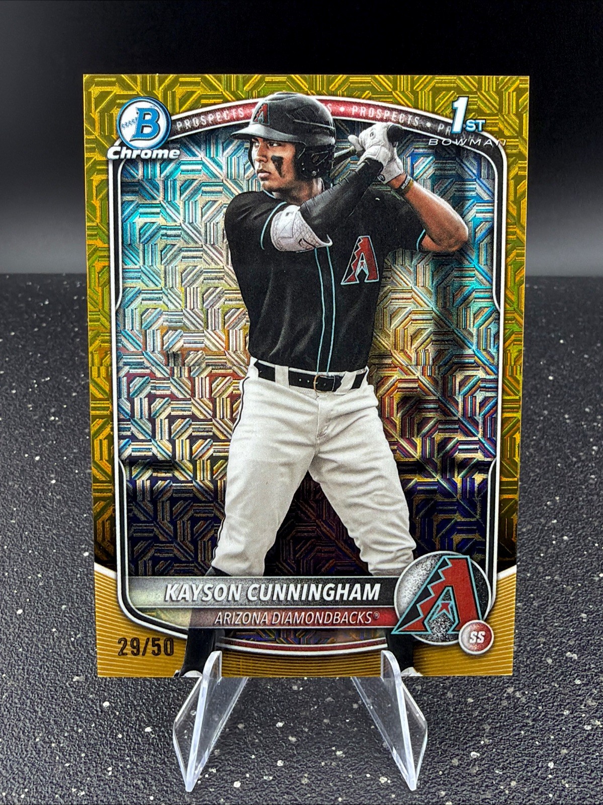 2025 Bowman Draft Kayson Cunningham 1st Gold Mega Mojo Refractor #/50 #BDC-84