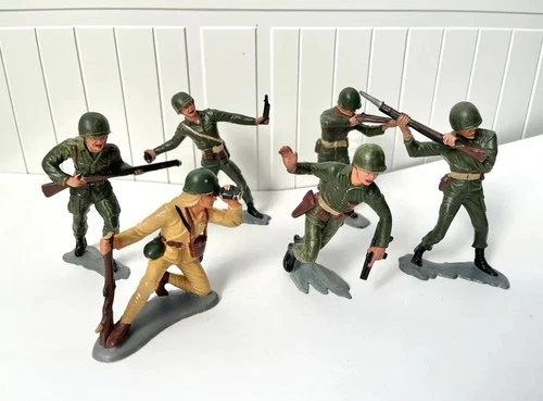Set of 6 Vintage Marx Toy Soldiers – 6” U.S. Marines & WWII Japanese Soldier