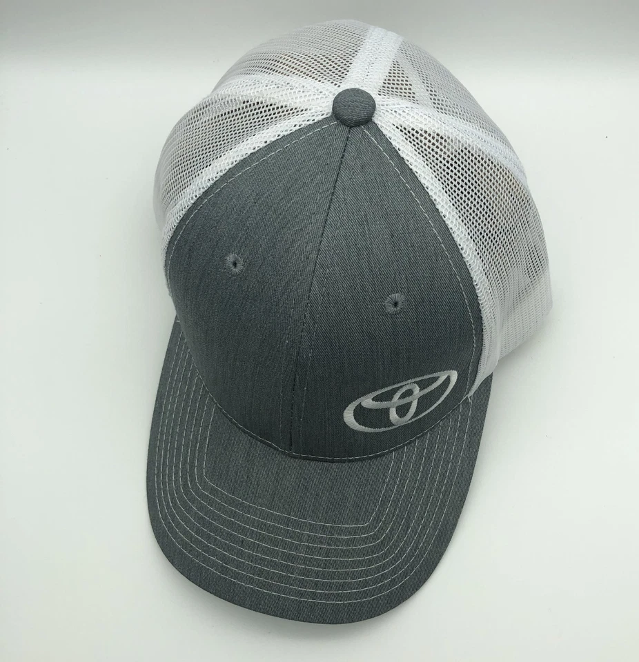 Toyota Hat Cap Trucker Snap Back Grey Denim Embroidered Logo White Mesh - Image 2 of 4