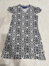 Banana Boat Dress Womens Small S Black White Medallion Geometric Flutter Sleeve