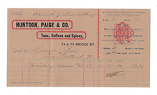 1898 Paterson NJ Billhead Huntoon Paige & Co. Teas Coffees Spices Wholesale
