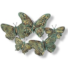 VTG Metal Butterfly Cluster 3D Wall Art Hanging Sculpture Teal Gold Patina 12x18