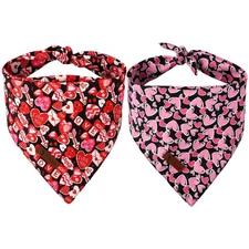 DOGWONG Valentine's Dog Bandanas 2 Pack, Triangle Reversible Love Heart Pet S...