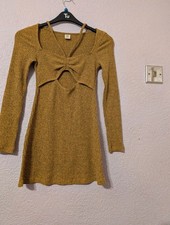 Urban Outfitters Yellow Ribbed Long Sleeve Cut Out Mini Dress XS