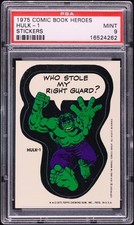 1975 Topps Marvel Super Heroes Stickers Avengers HULK 1 PSA 9