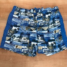 Islander Board Shorts Men Size XL Blue Hawaiian Print Tie Waist Pocket Beach