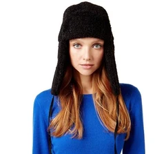 Nine West Women's Hat Curly Faux Fur Trooper Black One Size 