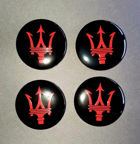 4pcs MASERATI QP & GHIBLI GTS BLACK W/ RED WHEEL CENTER CAP - Picture 2 of 4