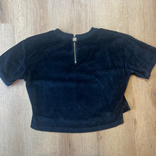Ellesse Velvet Black Crop Top Tshirt Womens Zip Logo Plain Minimal Sport Gym 6 - Picture 6 of 6