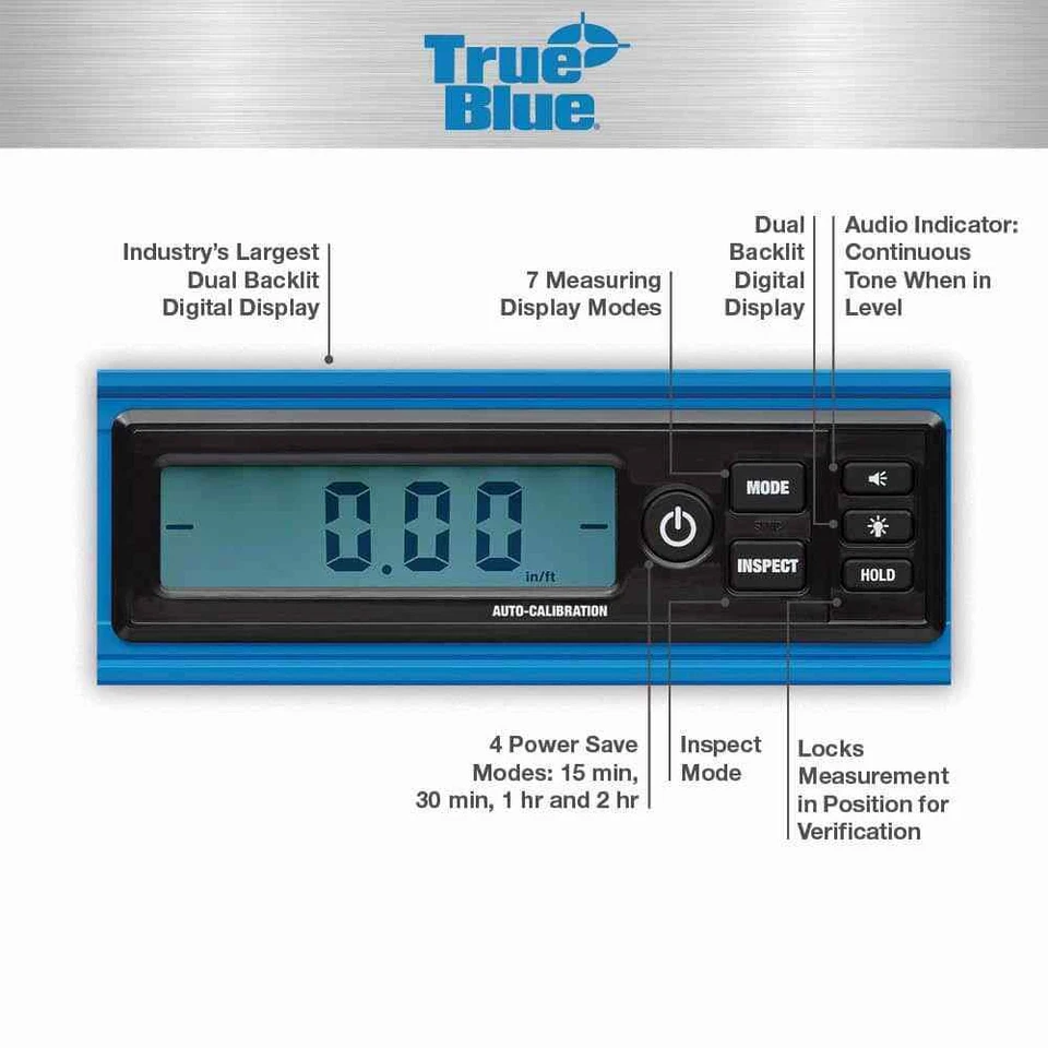 24" True Blue Magnetic Dual Backlit Digital Box Level w/ Protective Storage Case - Image 4 of 4