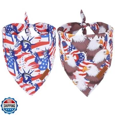 PTDECOR American Flag Dog Bandana Reversible Triangle Patriotic Pet Scarf 4th