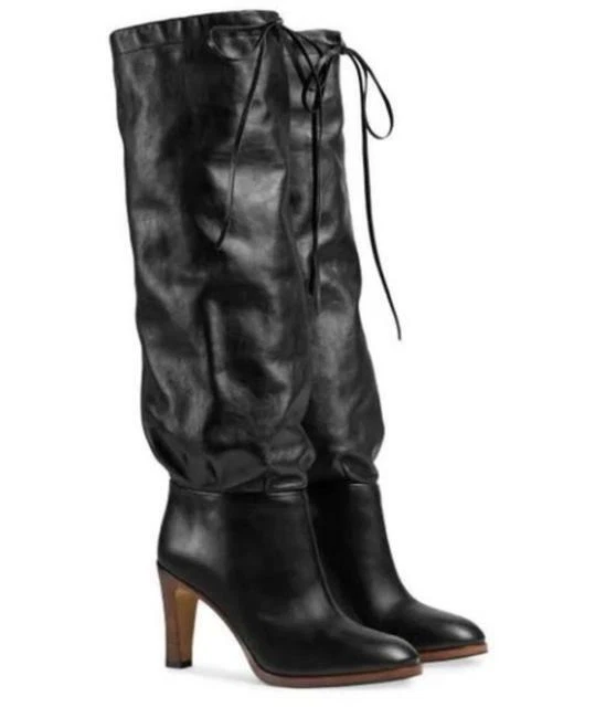 Bottes habillées hautes GUCCI Deauville cuir noir genou Z125121 pointure 37 / 7 US