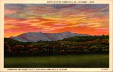 Vintage Postcard Profile Mt. Mansfield at Sunset Green Mountains Vermont VT V325