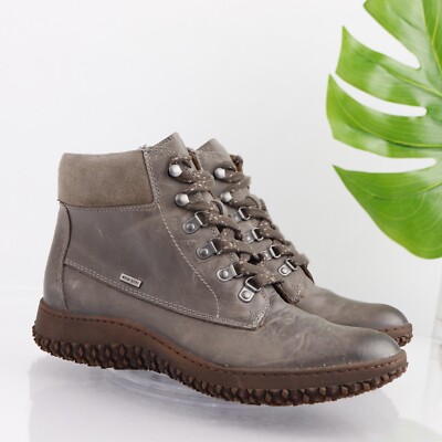 Sofft Womens Amoret Boot Size 9.5 Moon Mist Gray Leather Lace-Up Waterproof Flat